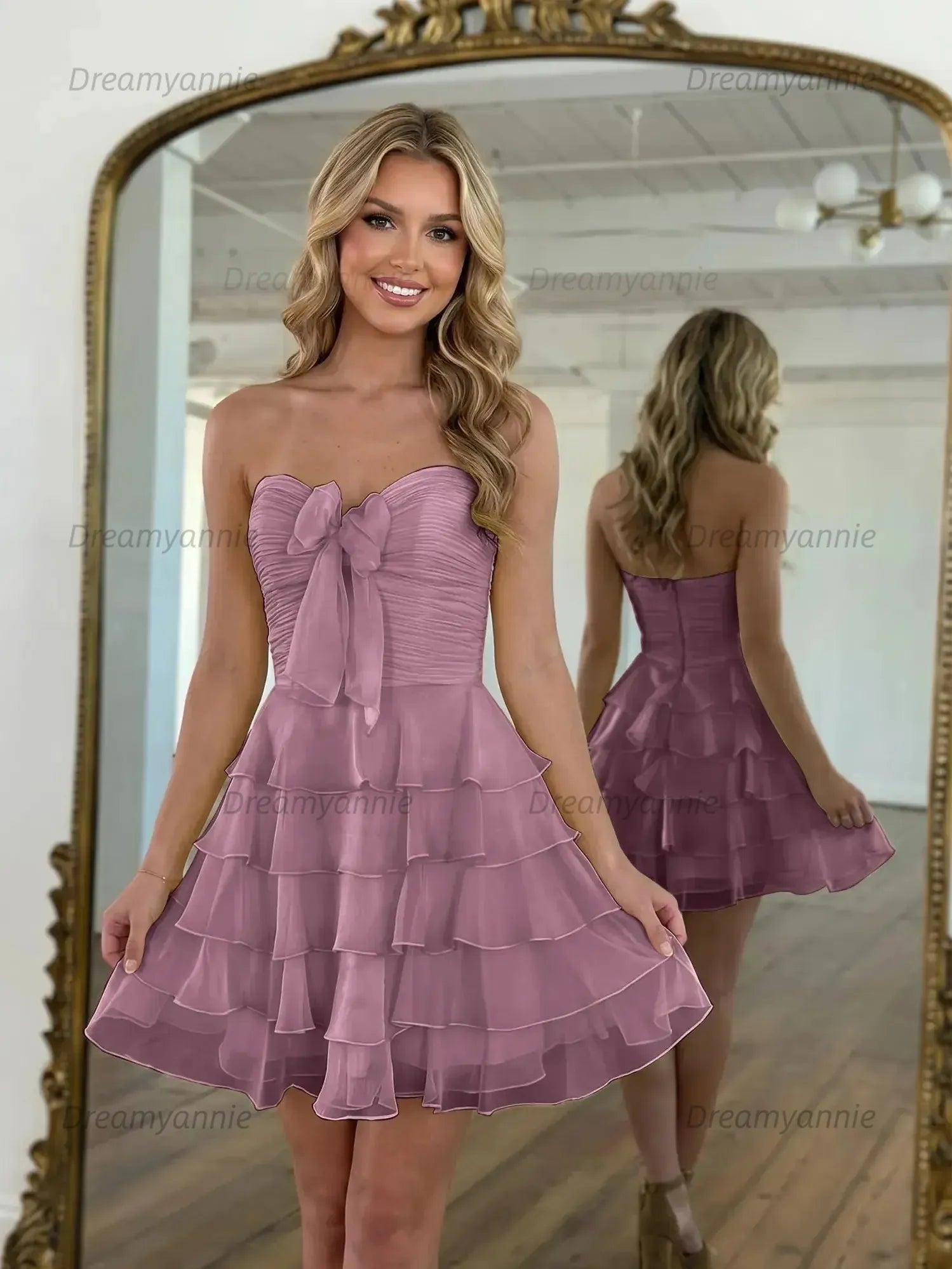 Chiffon A Line Tiered Short Homecoming Dress with Ruffles