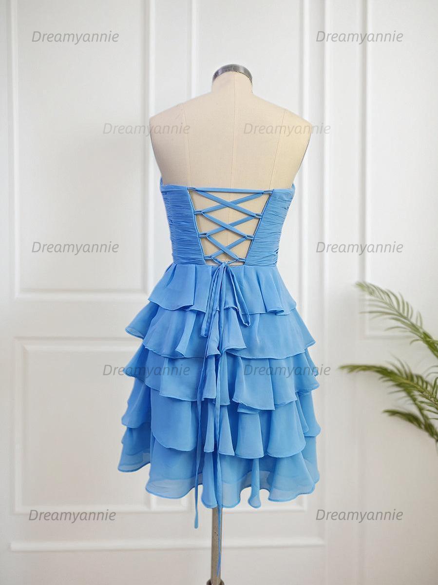 Chiffon A Line Tiered Short Homecoming Dress with Ruffles
