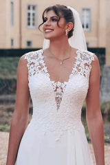 Chiffon A Line Wedding Dress with Lace Bodice and Illusion Back