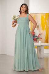 Chiffon A-Line/Princess Square Neck Sleeveless Plus Size Bridesmaid Dresses with Pleats