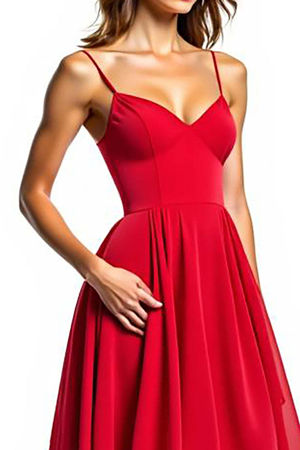 Chiffon High-Low Spaghetti Straps Red Wedding Guest Dress Formal Dress