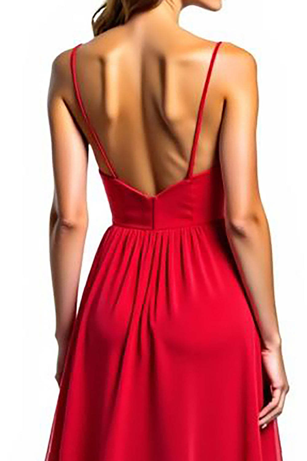 Chiffon High-Low Spaghetti Straps Red Wedding Guest Dress Formal Dress