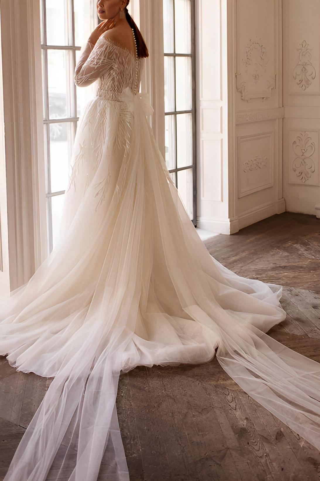 Classy Illusion Neckline Long Sleeve Lace Bridal Gowns