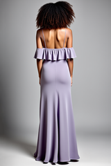 Cold Shoulder Ruffled Lilac Long Formal Dress With Slit