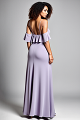Cold Shoulder Ruffled Lilac Long Formal Dress With Slit