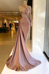 Column Satin One Shoulder Sleeve Formal Dress