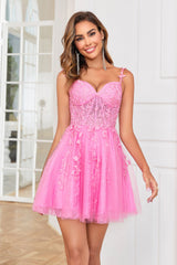 Coral Homecoming Dress Backless Short Cocktail Dress with Appliques