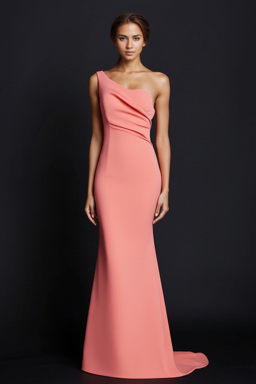Dreamyannie One Shoulder Khaki Wedding Guest Dress Mermaid Long Formal Dress