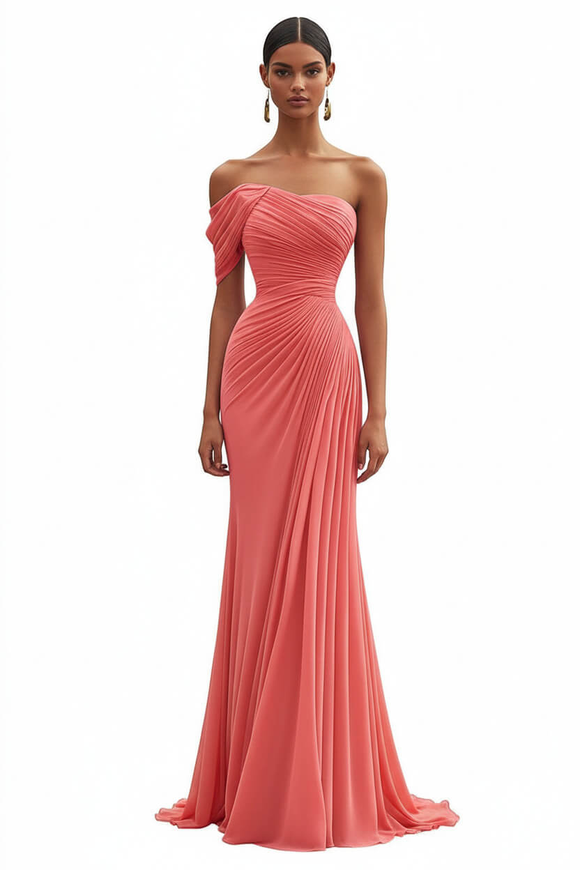 Dreamyannie One Shoulder Ruched Mermaid Dark Green Wedding Guest Dress Long Formal Dress