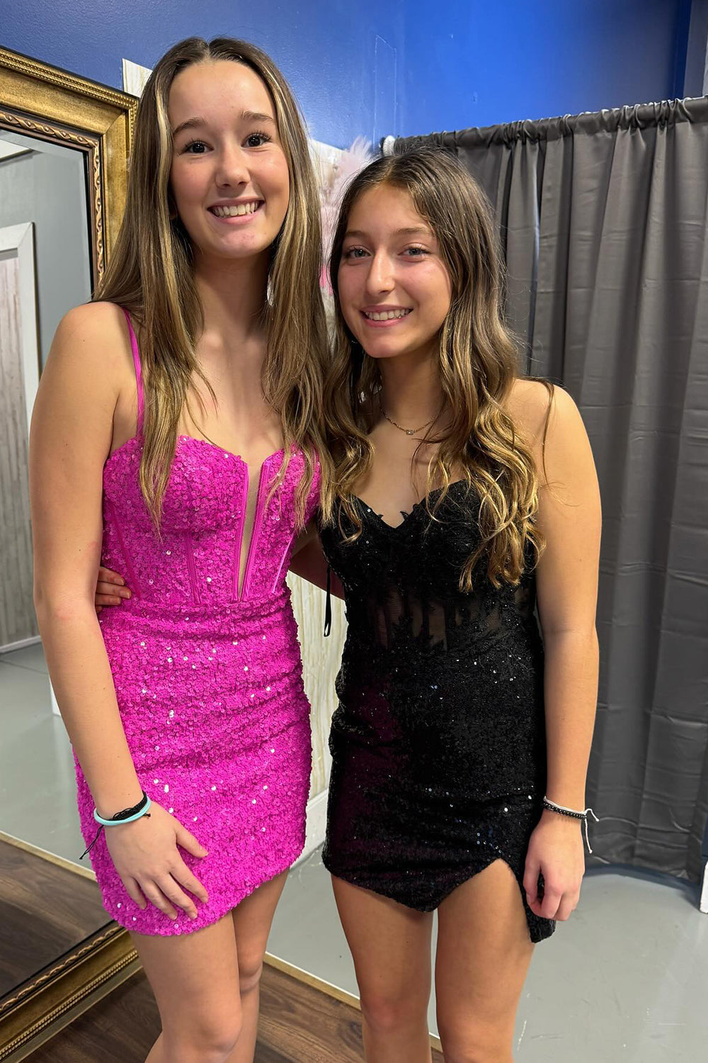 Corset Fuchsia Homecoming Dress Sequin Tight Short Prom Dress