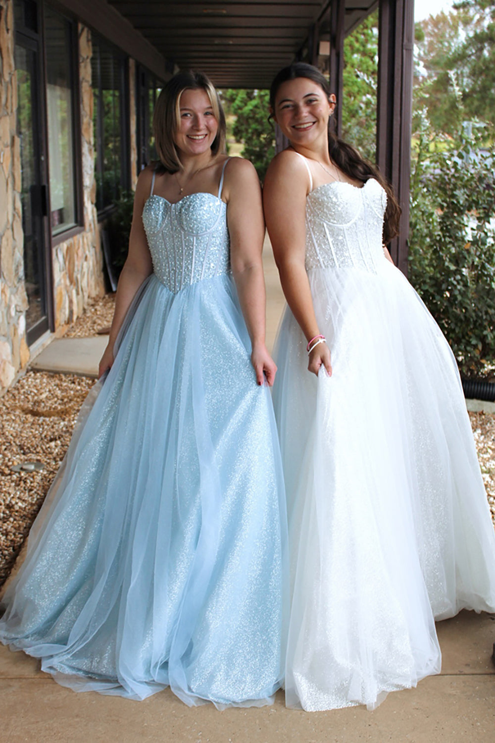 Corset Prom Dress Spaghetti Straps Tulle Long Formal Dress