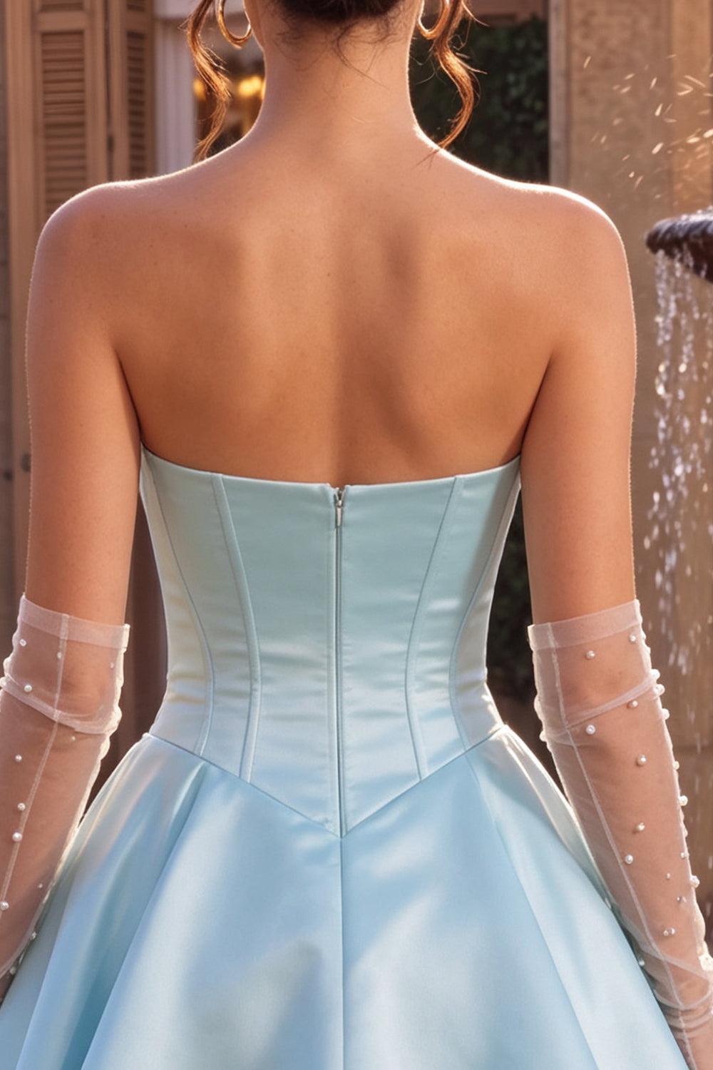 Corset Satin Ruffled Sky Blue A Line Short Homecoming Dress