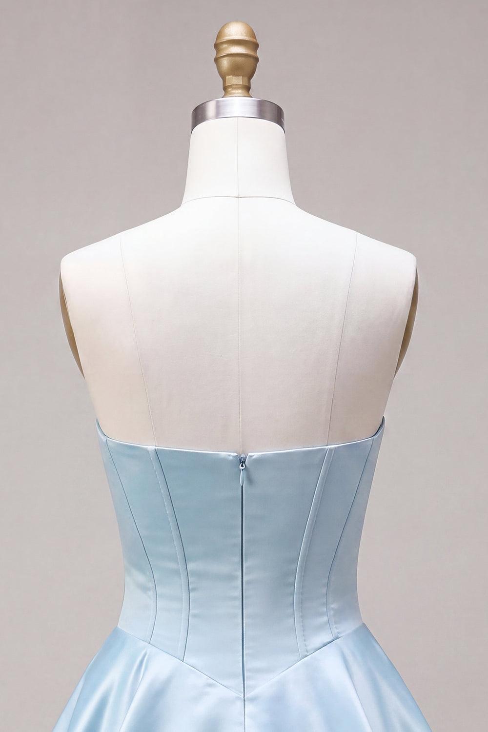 Corset Satin Ruffled Sky Blue A Line Short Homecoming Dress