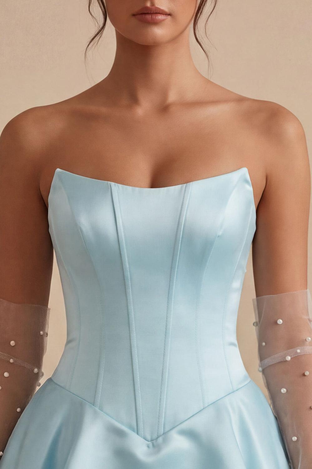 Corset Satin Ruffled Sky Blue A Line Short Homecoming Dress