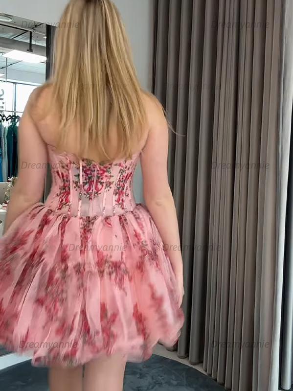 Corset Strapless A Line Short Homecoming Dress with Ruffles