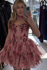 Corset Strapless A Line Short Homecoming Dress with Ruffles