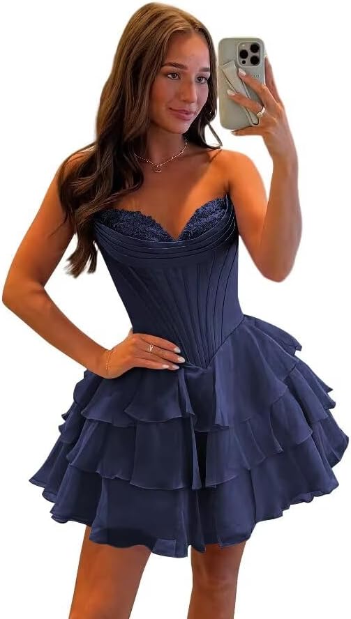 Corset Tiered A Line Homecoming Dresses Chiffon Short Cocktail Dresses