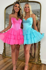 Corset Tiered A Line Homecoming Dresses Chiffon Short Cocktail Dresses