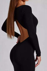 Cut Out Jersey Black Wedding Guest Dress Long Sleeves Formal Dress With Slit
