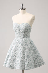 Cute Grey Homecoming Dress Green Homecoming Dress Corset A Line Short Prom Dress