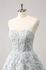 Cute Grey Homecoming Dress Green Homecoming Dress Corset A Line Short Prom Dress