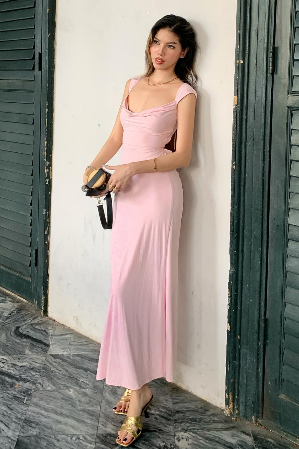 Cute Mermaid Off The Shoulder Pink Long Prom Dress With Criss Cross Back Formal Evening Gown