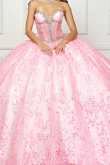 Cute & Modern Ball Gown Sweetheart Neck Sleeveless Beaded Sequins Appliques Pink Tulle Quinceanera Dress Birthday Party Dress For Sweet 16