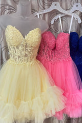 Cute Pink Homecoming Dress Strapless Corset A Line Tiered Short Prom Dress