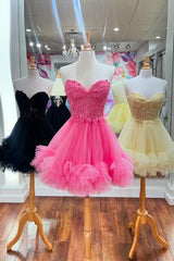 Cute Pink Homecoming Dress Strapless Corset A Line Tiered Short Prom Dress