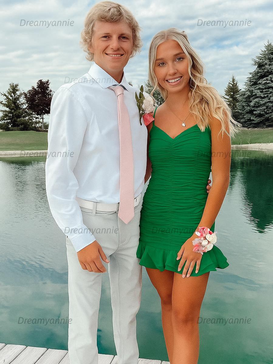 Cute Sheath Satin Short Homecoming Dress with Ruffles