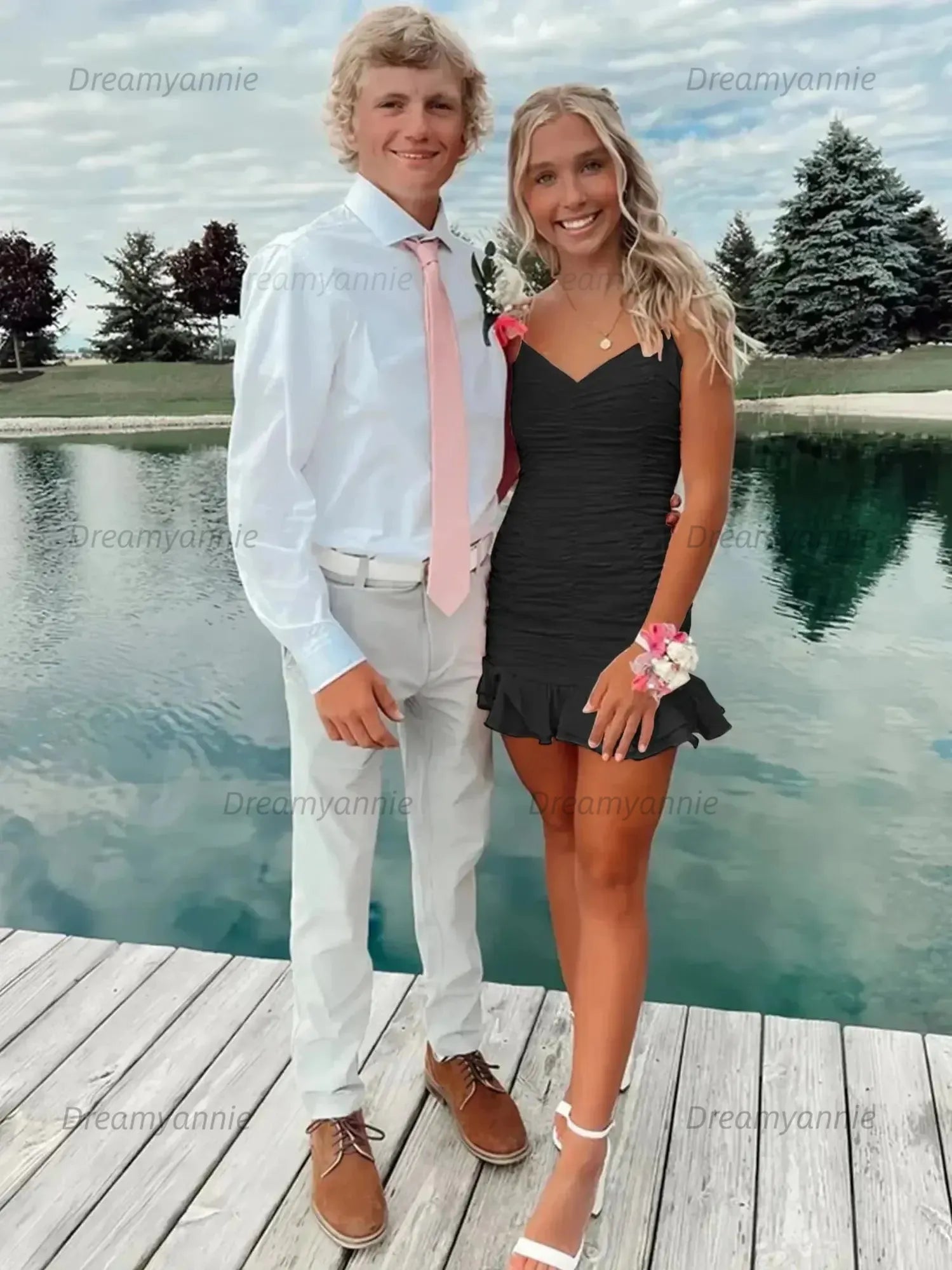 Cute Sheath Satin Short Homecoming Dress with Ruffles