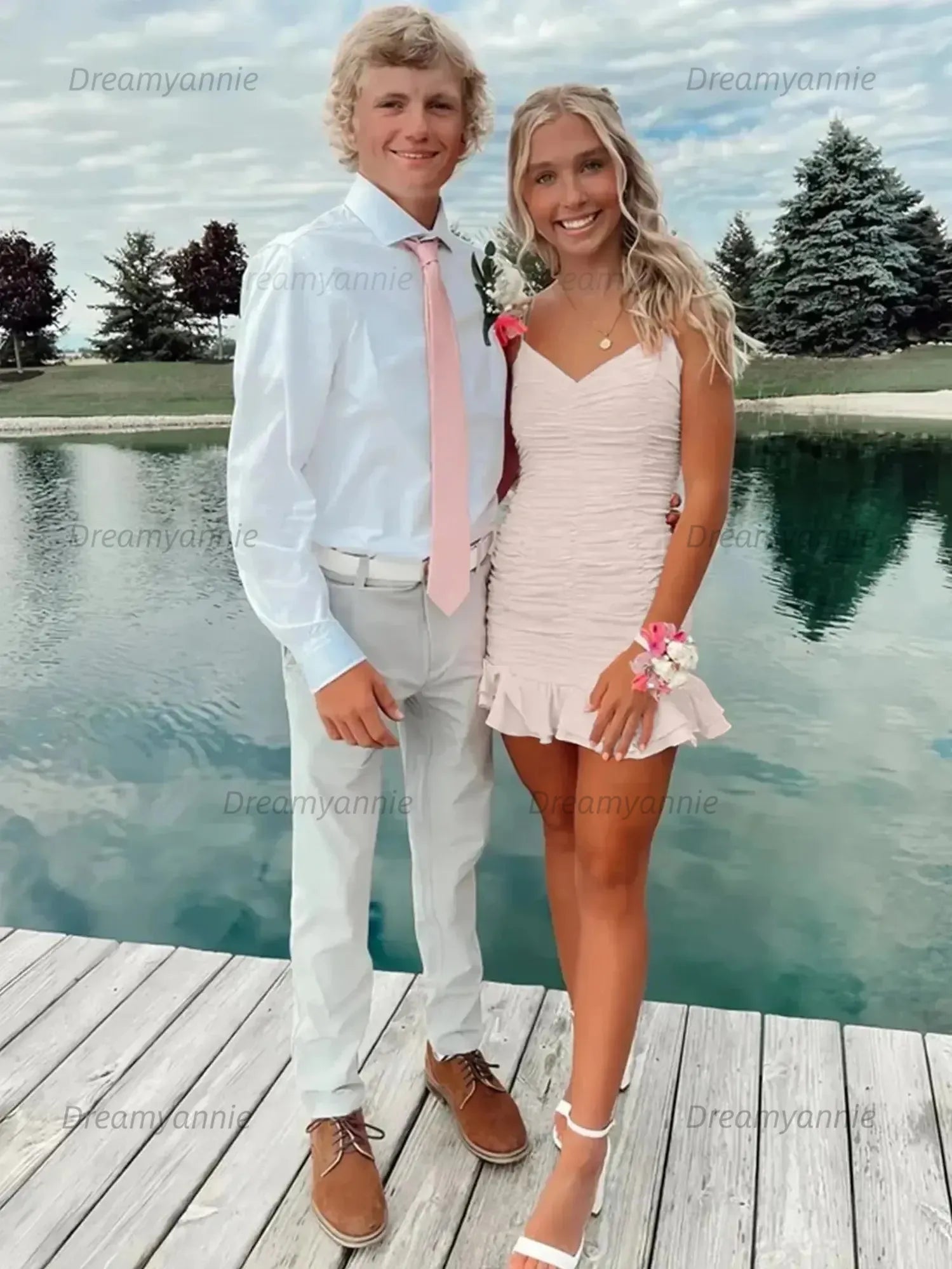 Cute Sheath Satin Short Homecoming Dress with Ruffles