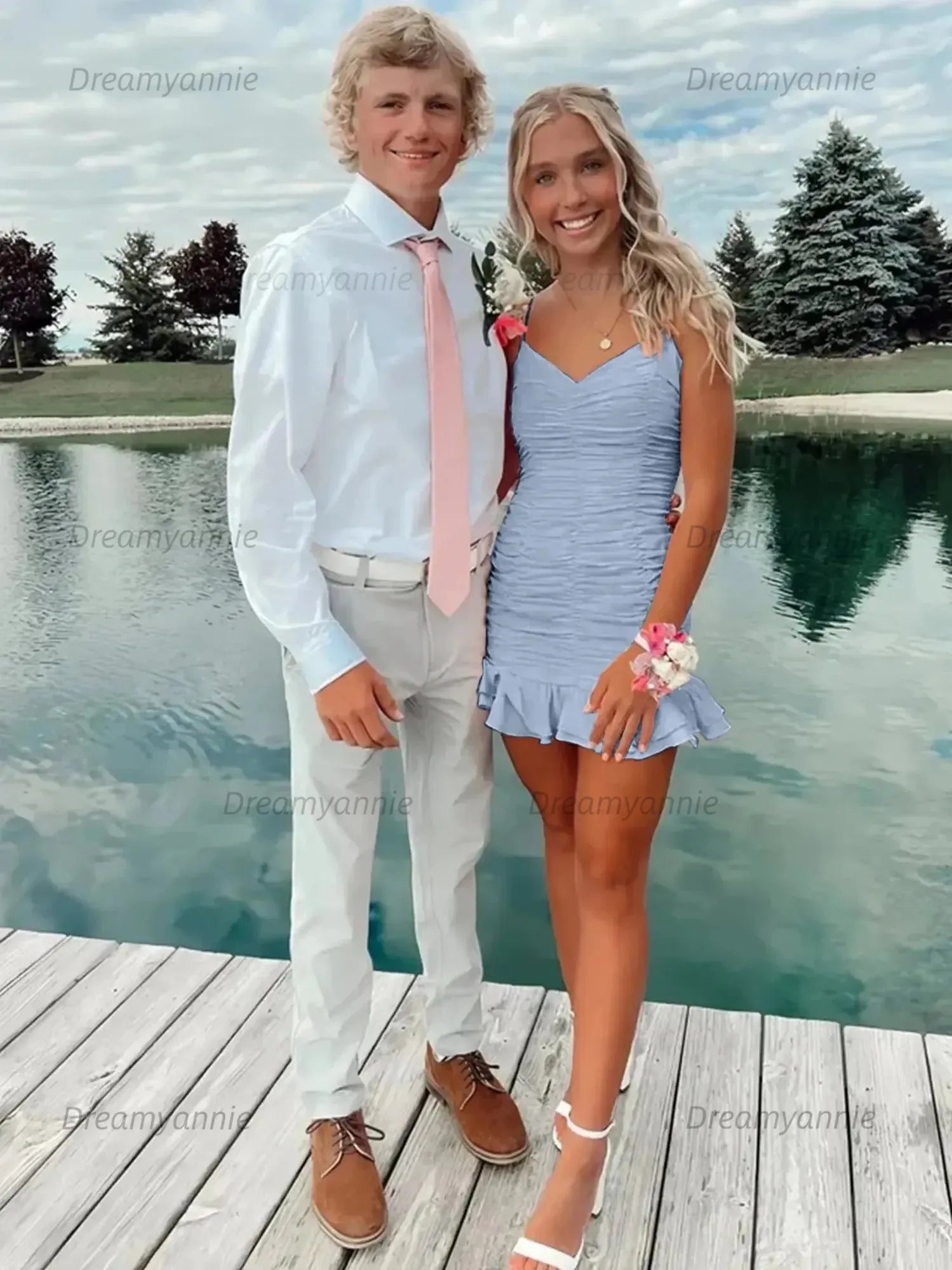 Cute Sheath Satin Short Homecoming Dress with Ruffles