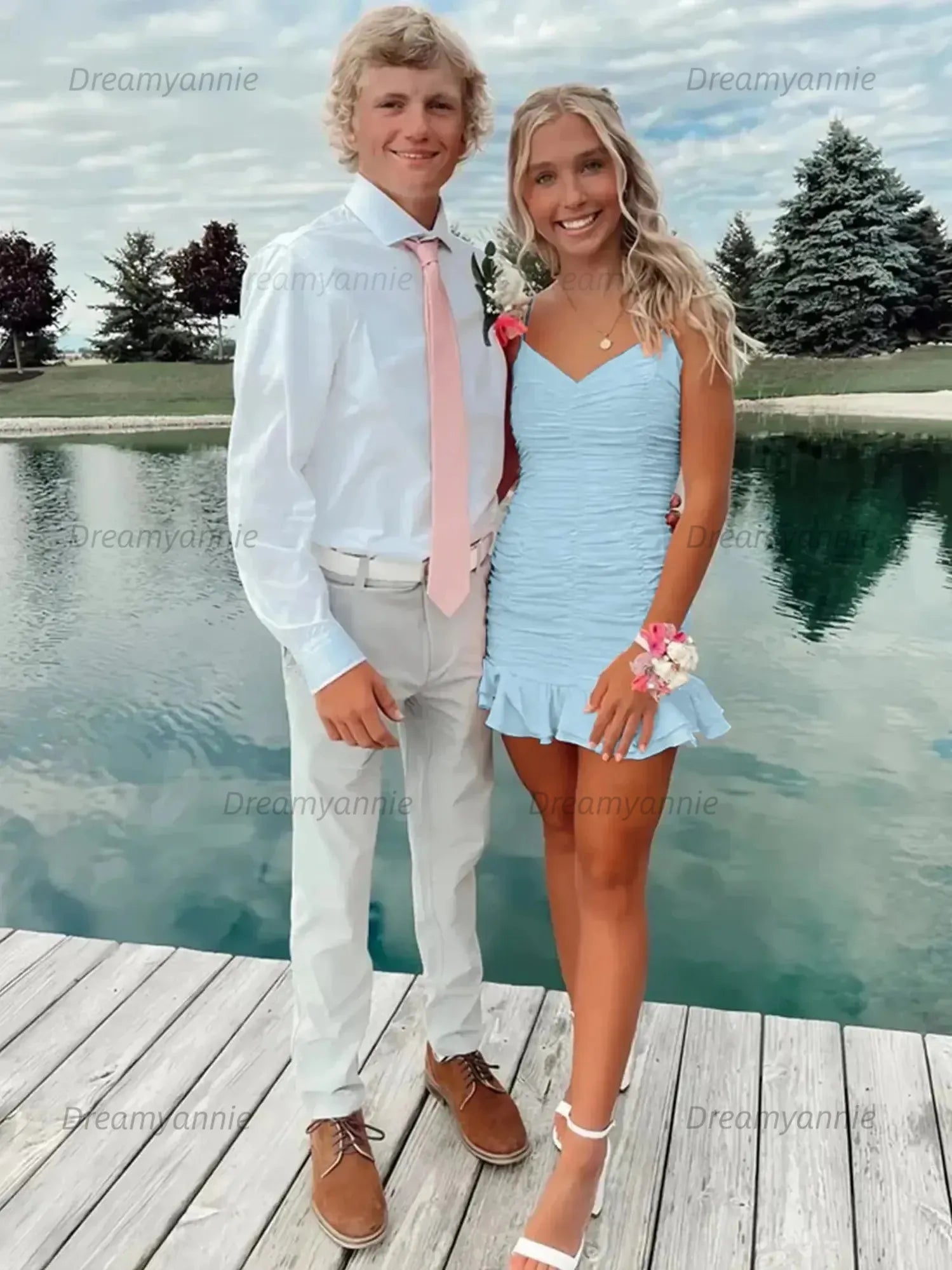 Cute Sheath Satin Short Homecoming Dress with Ruffles