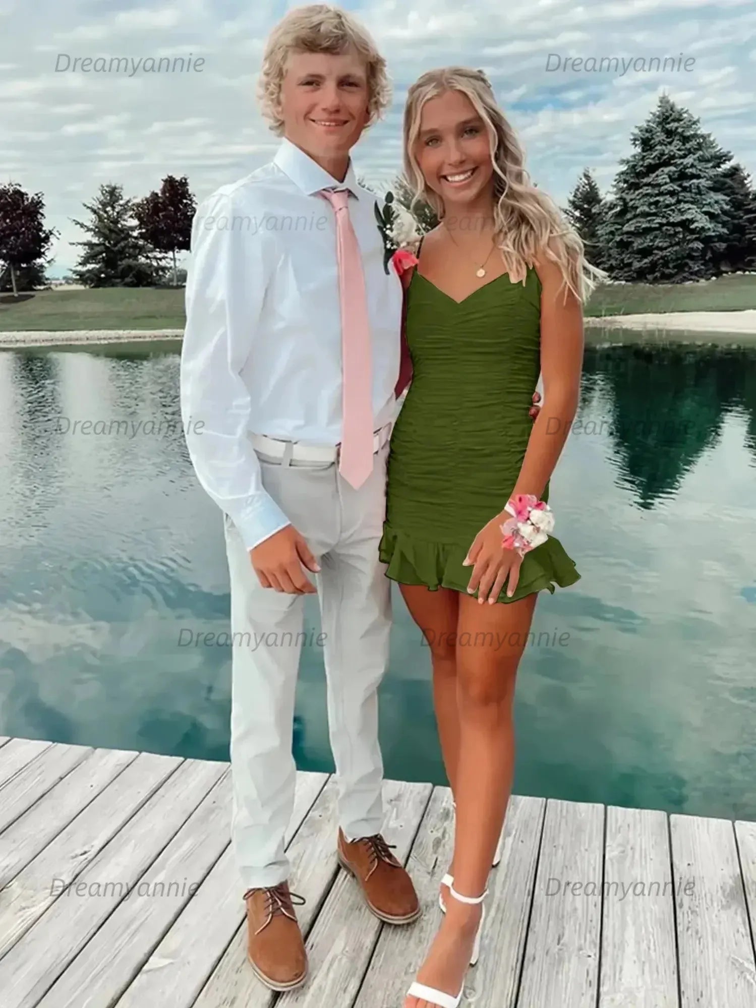 Cute Sheath Satin Short Homecoming Dress with Ruffles