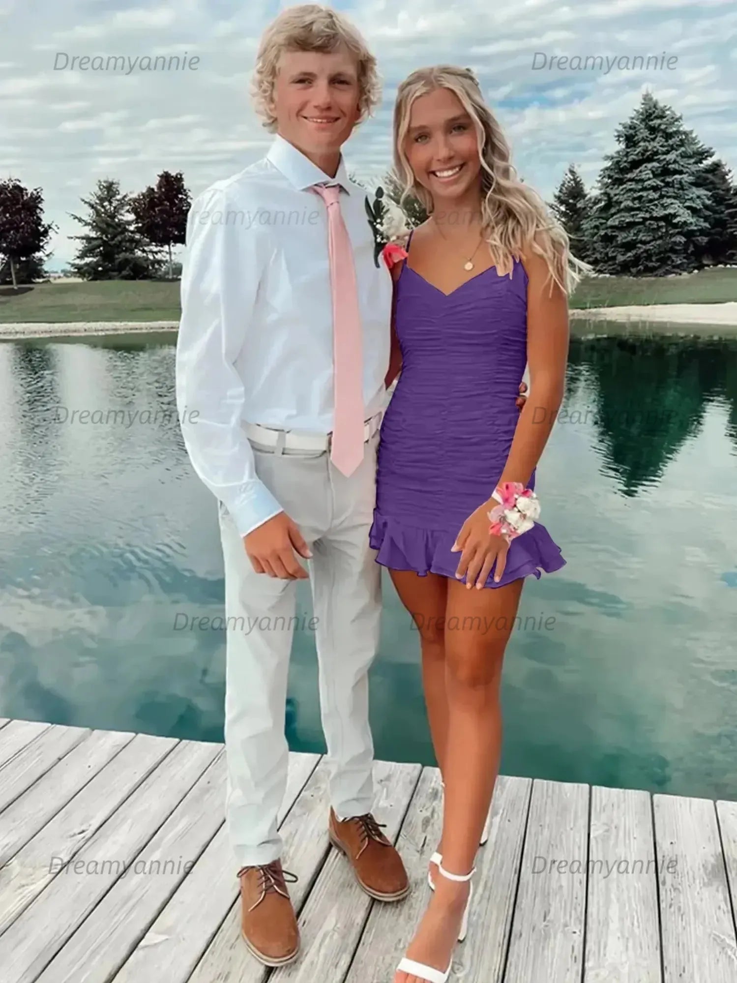 Cute Sheath Satin Short Homecoming Dress with Ruffles