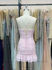 Cute Sheath Satin Short Homecoming Dress with Ruffles