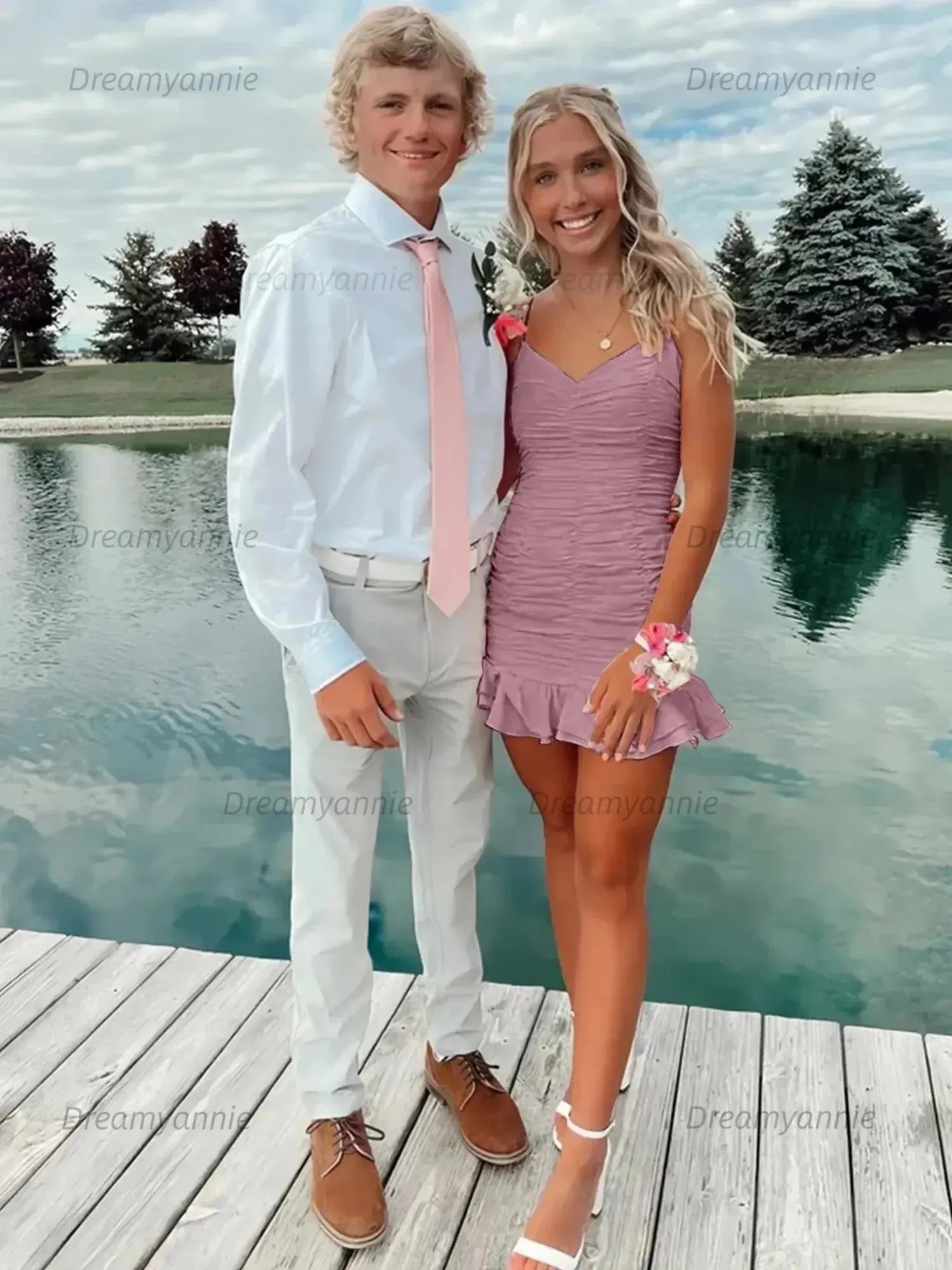 Cute Sheath Satin Short Homecoming Dress with Ruffles