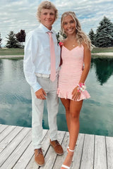 Cute Sheath Satin Short Homecoming Dress with Ruffles