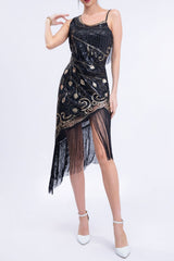 Pink 1920s Dress Asymmetric Sequin Fringe Gatsby Dress