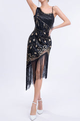 Pink 1920s Dress Asymmetric Sequin Fringe Gatsby Dress