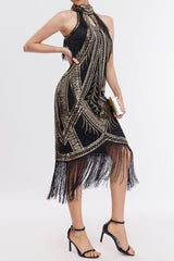 Apricot 1920s Dress Keyhole Sequin Fringe Gatsby Dress