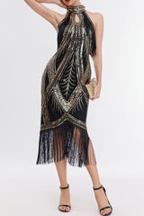 Apricot 1920s Dress Keyhole Sequin Fringe Gatsby Dress