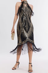 Apricot 1920s Dress Keyhole Sequin Fringe Gatsby Dress