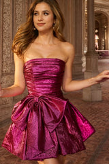 Fuchsia Strapless Homecoming Dress Bowknot A-Line Cocktail Dress