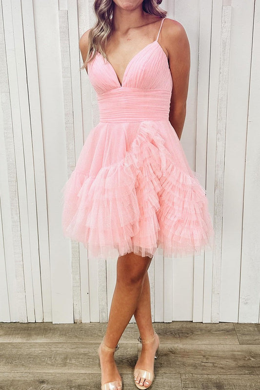 Black Homecoming Dress Spaghetti Straps Tulle Short Party Dress