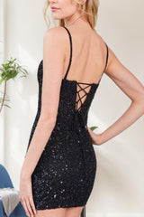 Black Sequin Homecoming Dress Spaghetti Straps Bodycon Short Cocktail Dress