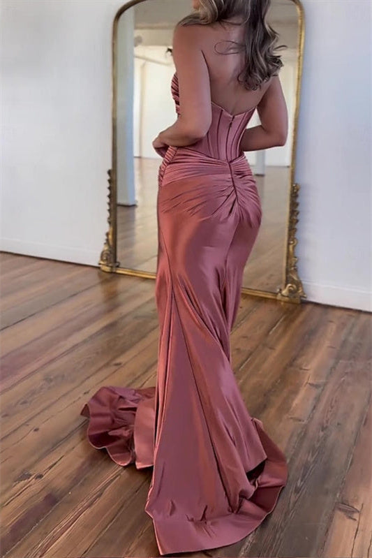 Strapless Mermaid Prom Dress Mermaid Evening Dress with Slit