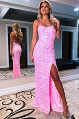 Pink Spaghetti Straps Prom Dress Sheath/Column Evening Dress