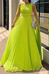 Chiffon A Line Evening Dress Bateau Neck Mother of the Bride Dress with Watteau Train